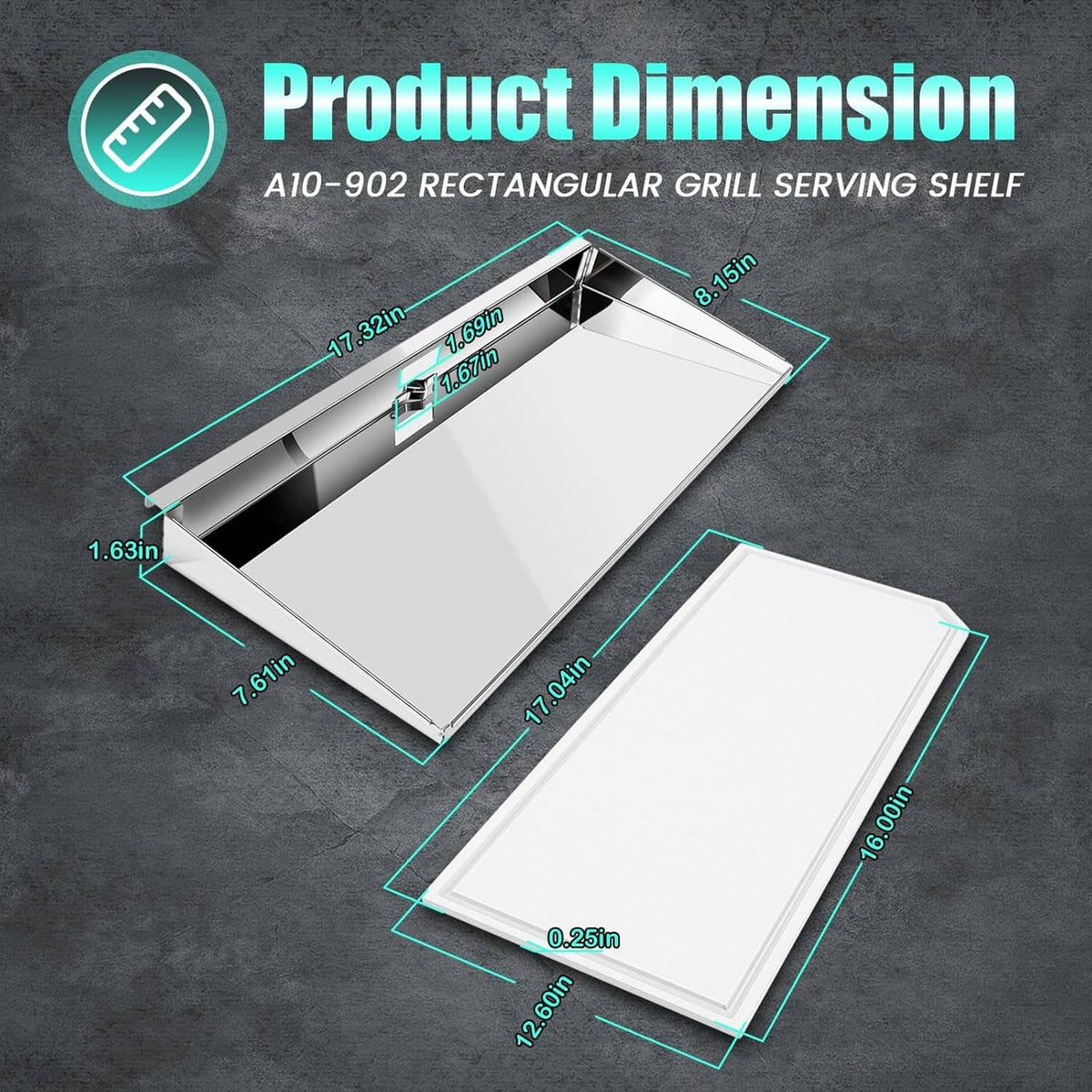 Solidspare A10-902 Rectangular Grill Serving Shelf w/ Removable Cutting Board for 9” x 18"