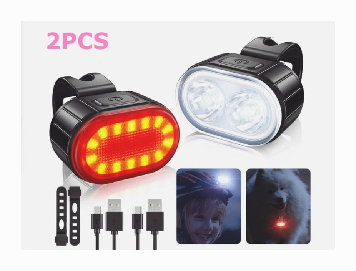 Solid Spare 2×USB Rechargeable LED Bicycle Lights Set Headlight Taillight Cycling Light