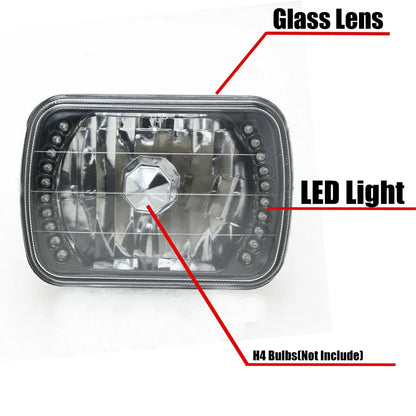 For 1984-1995 Isuzu Pickup PAIR 5x7" 7x6" inch LED Blue Headlights Lens Clear
