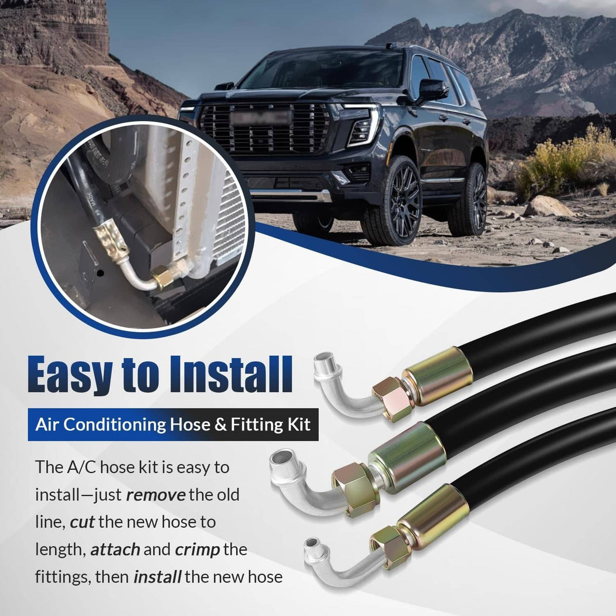 Solidspare Air Conditioning Hose & Fitting Kit Includes 6.5ft #6#8#10 AC Hoses and Fittings