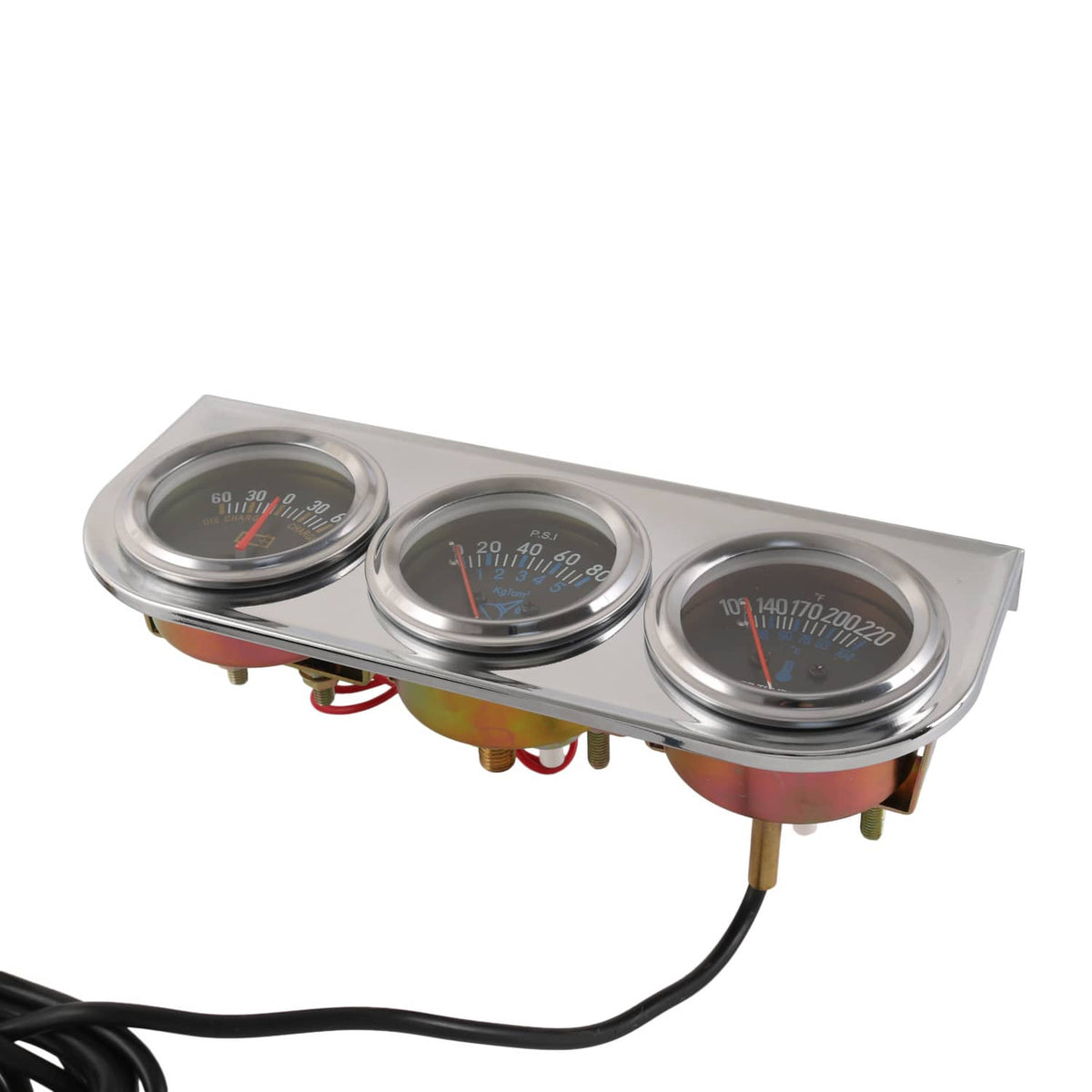 Solidspare 2" 52mm Chrome Car Triple Gauge Set Kit AMP Meter Water Temp Oil Pressure 3 in 1