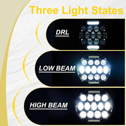 Solidspare Pair 7" Inch Round LED Headlights Halo Angle Eyes For Jeep Wrangler JK LJ TJ CJ