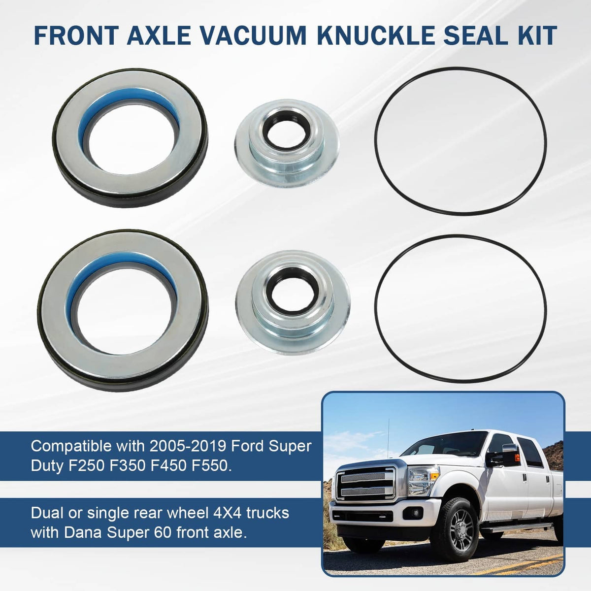 Solidspare Front Axle Knuckle Vacuum Seal Kit Fit 05-19 Ford F250 F350 F450 F550 Super Duty