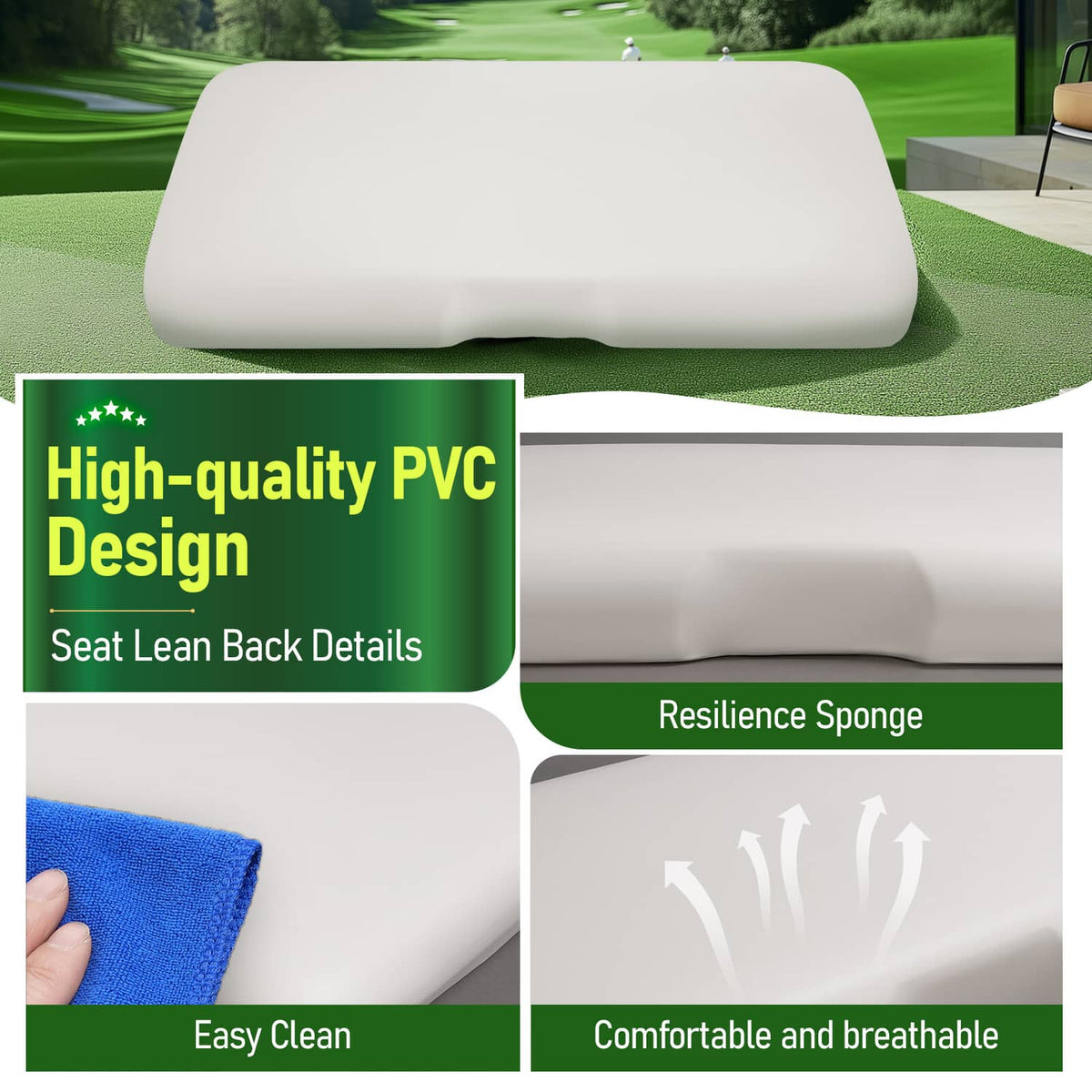 Solidspare White Golf Cart Front Seat Bottom Cushion Assembly For EZGO RXV 2008-Up 2016