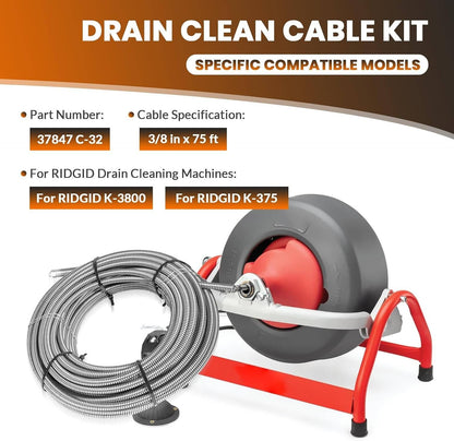 Solidspare 37847 C-32 Inner Core 3/8" x 75' Drain Cleaning Cable for K-3800 K-375 Machines