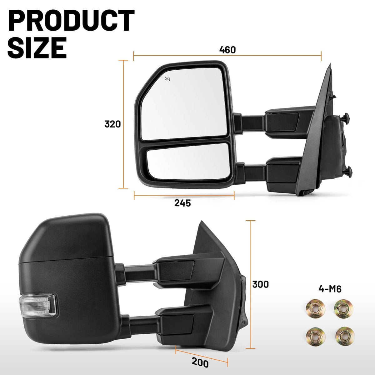 Solidspare Towing Mirrors For 2017-2019 Ford F-250 Super Duty Power Heated LED Signal LH&RH