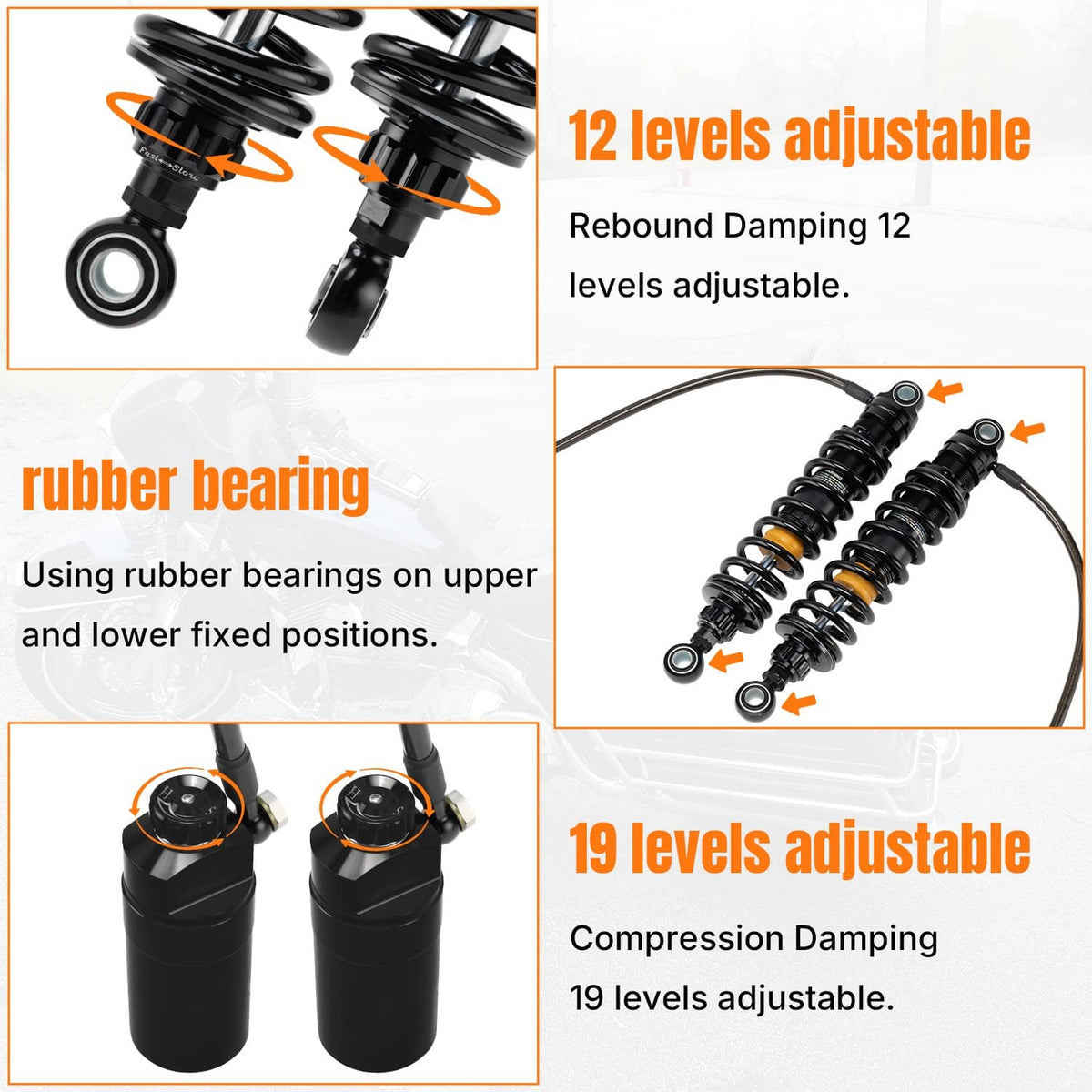 Solidspare 13" Adjustable Remote Reservoir Rear Suspensions Shocks For Harley Touring 2014+