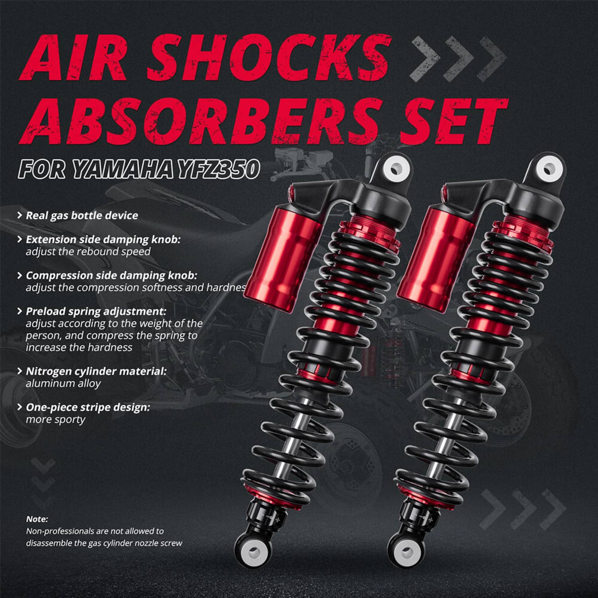 Solidspare 2Pcs Adjustable Front Air Shock Absorbers for 1987-06 Yamaha Banshee 350 YFZ350
