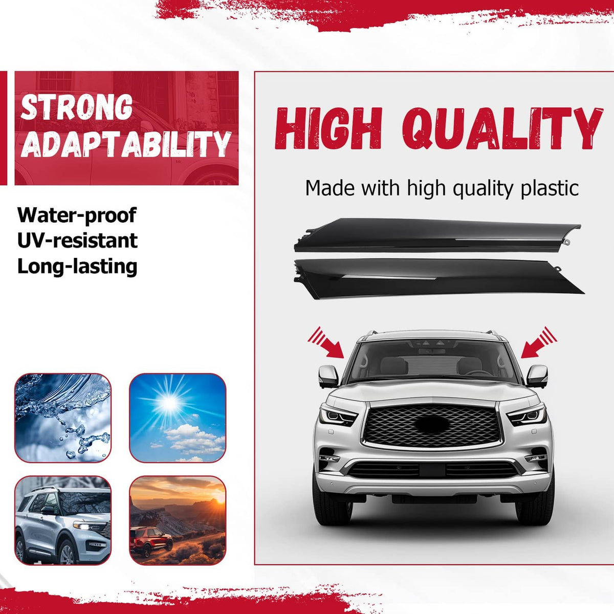 Solid Spare For Infiniti QX56 QX80 Nissan Armada 11-22 Windshield Trim Pillar Molding 2Pcs