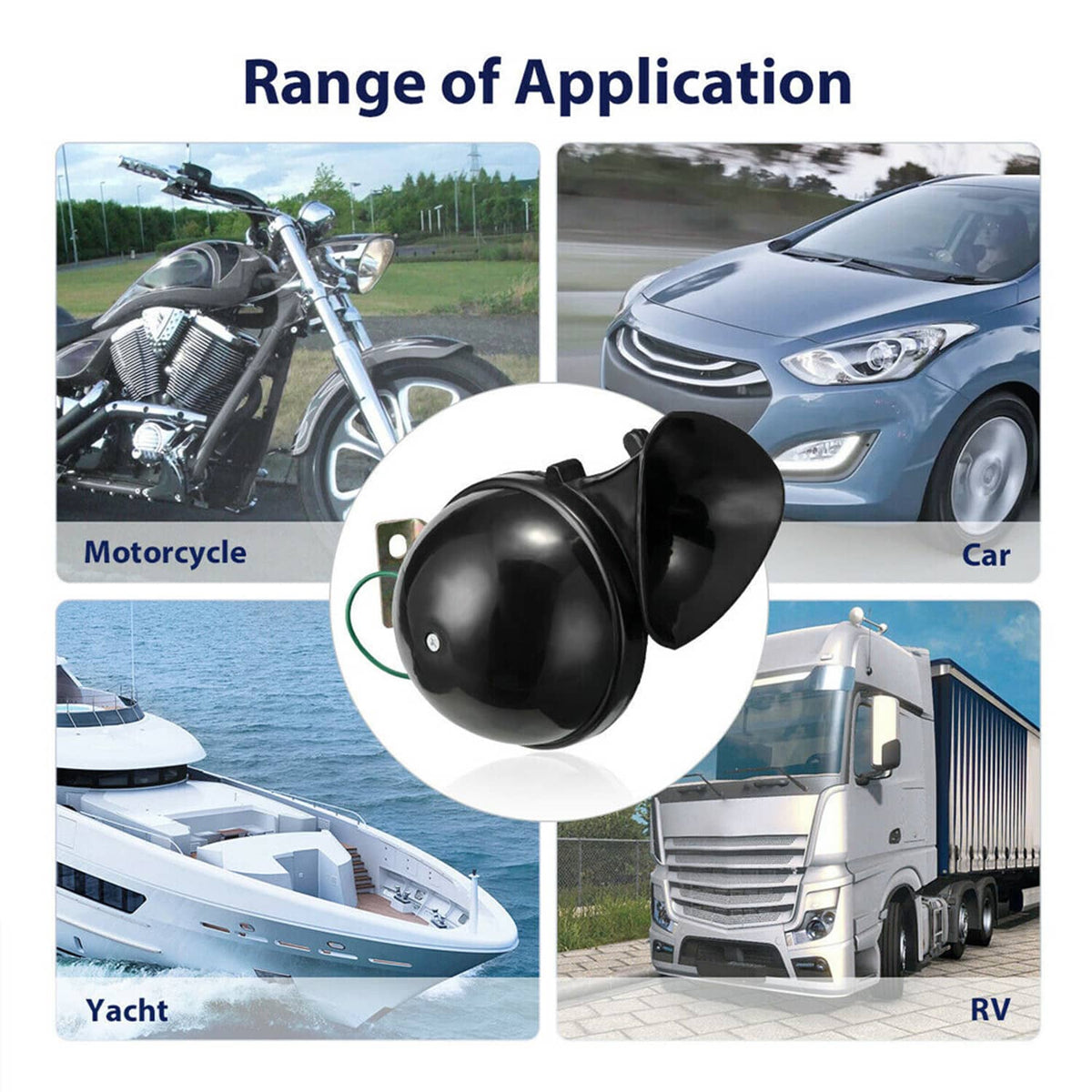Solidspare 2pcs Super Loud Electric Car Snail Air Horn Truck Boat Motorcycle Van Universal