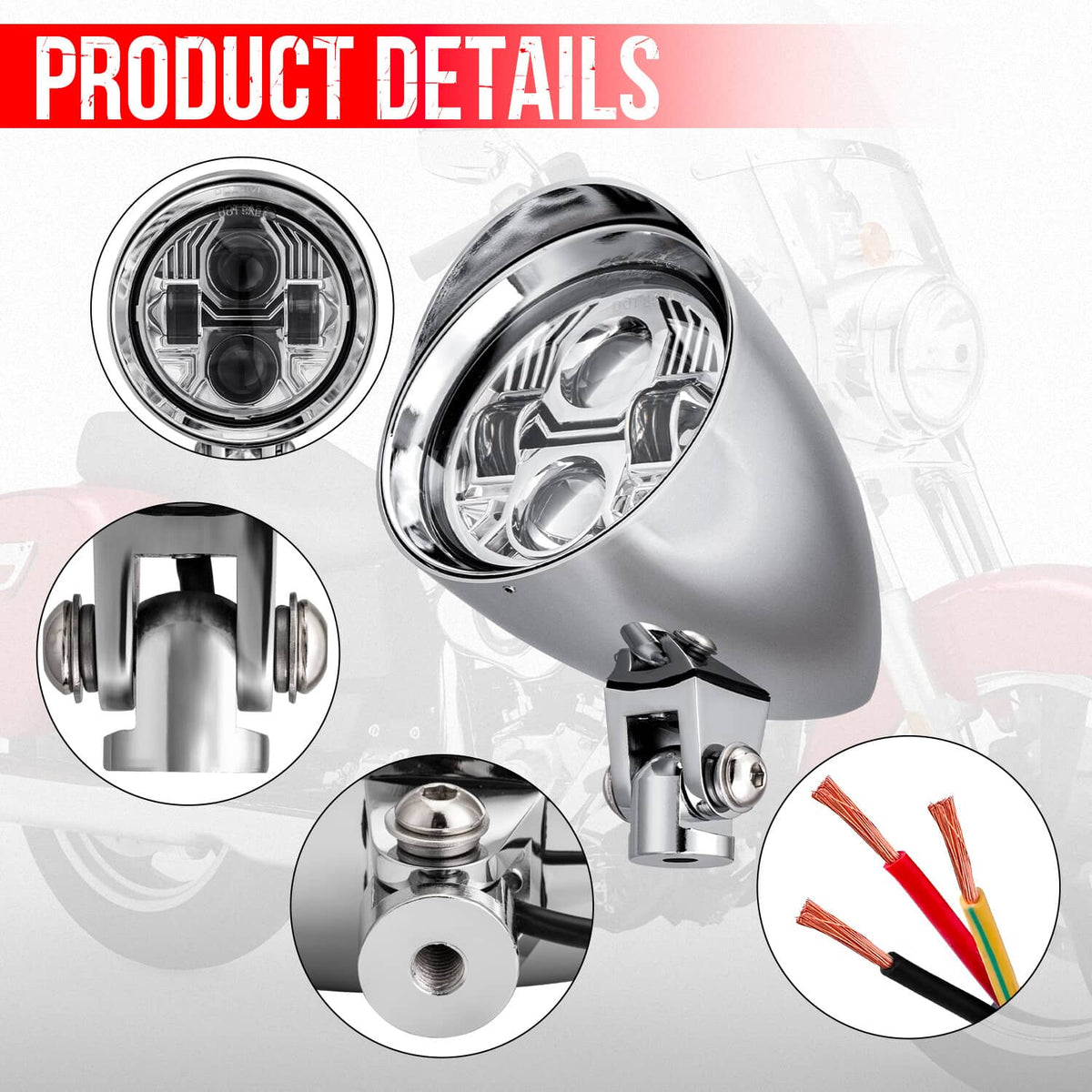 Solidspare 4.5" LED Motorcycle Headlights Bullet Vintage Head Lamp For Harley Dyna Softail