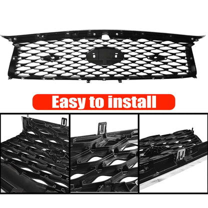 For 2018-2023 Infiniti Q50 Chrome Bezel Front Bumper Black Grille W/sensor holes