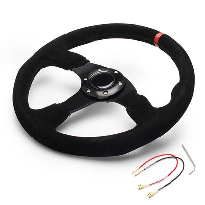 Solidspare 14" 350mm Racing Suede Leather Steering Wheel With Horn Button+Quick Release Kit