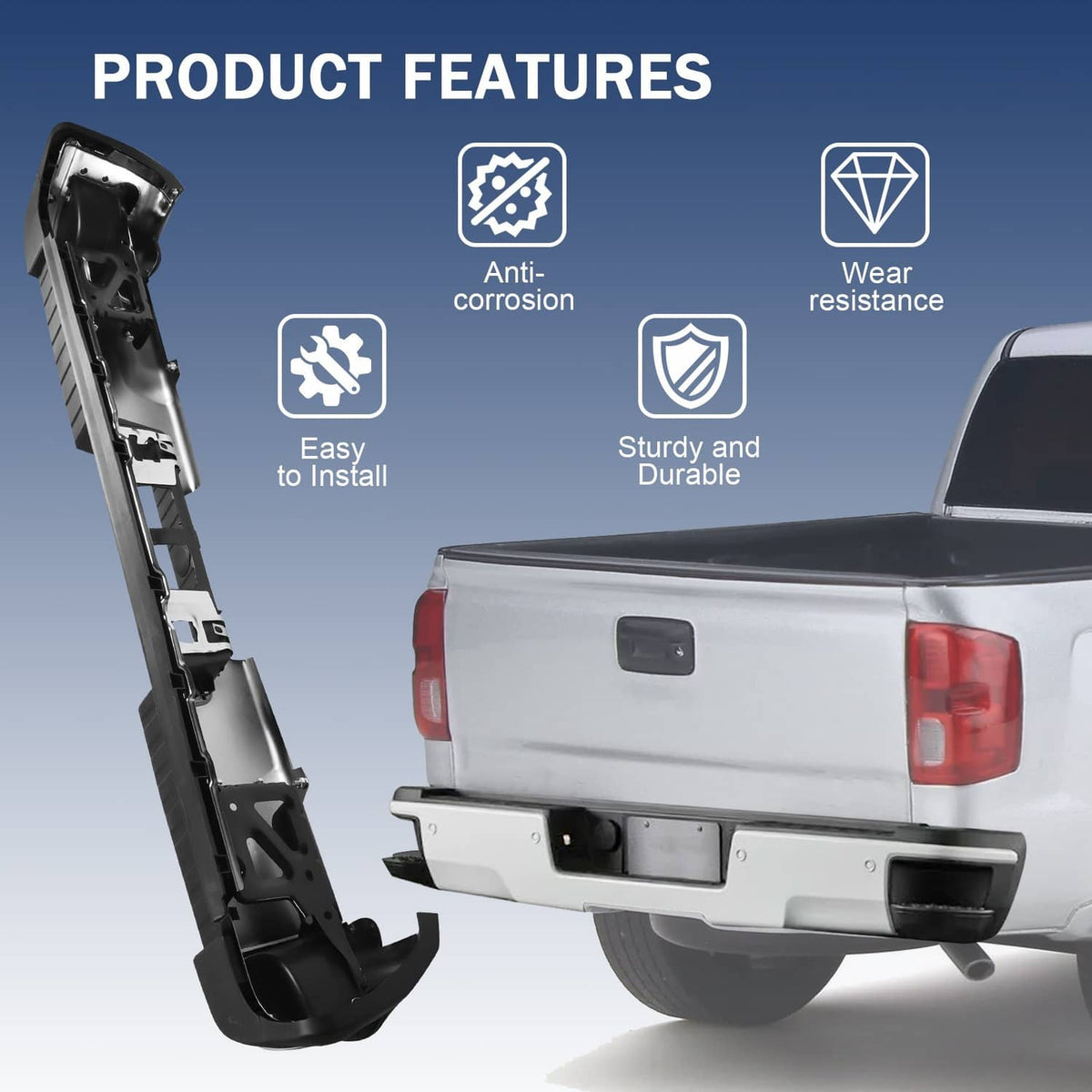 Solidspare Chrome Rear Step Bumper Assembly FIT Chevy Silverado GMC Sierra 1500 2014-2018