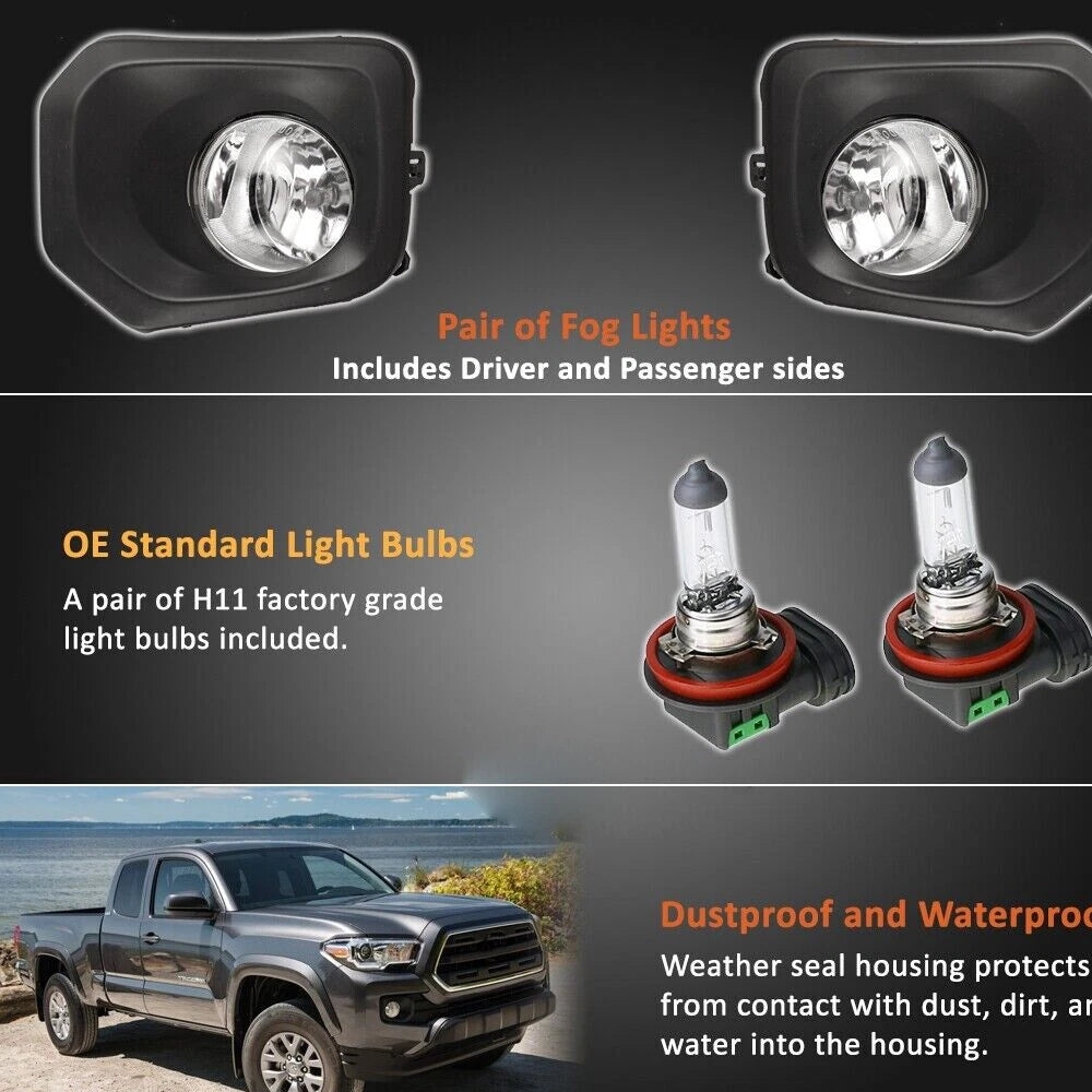 For 2016-2023 Toyota Tacoma SR Front Grille Valance Fog Light Bezels Bracket Set