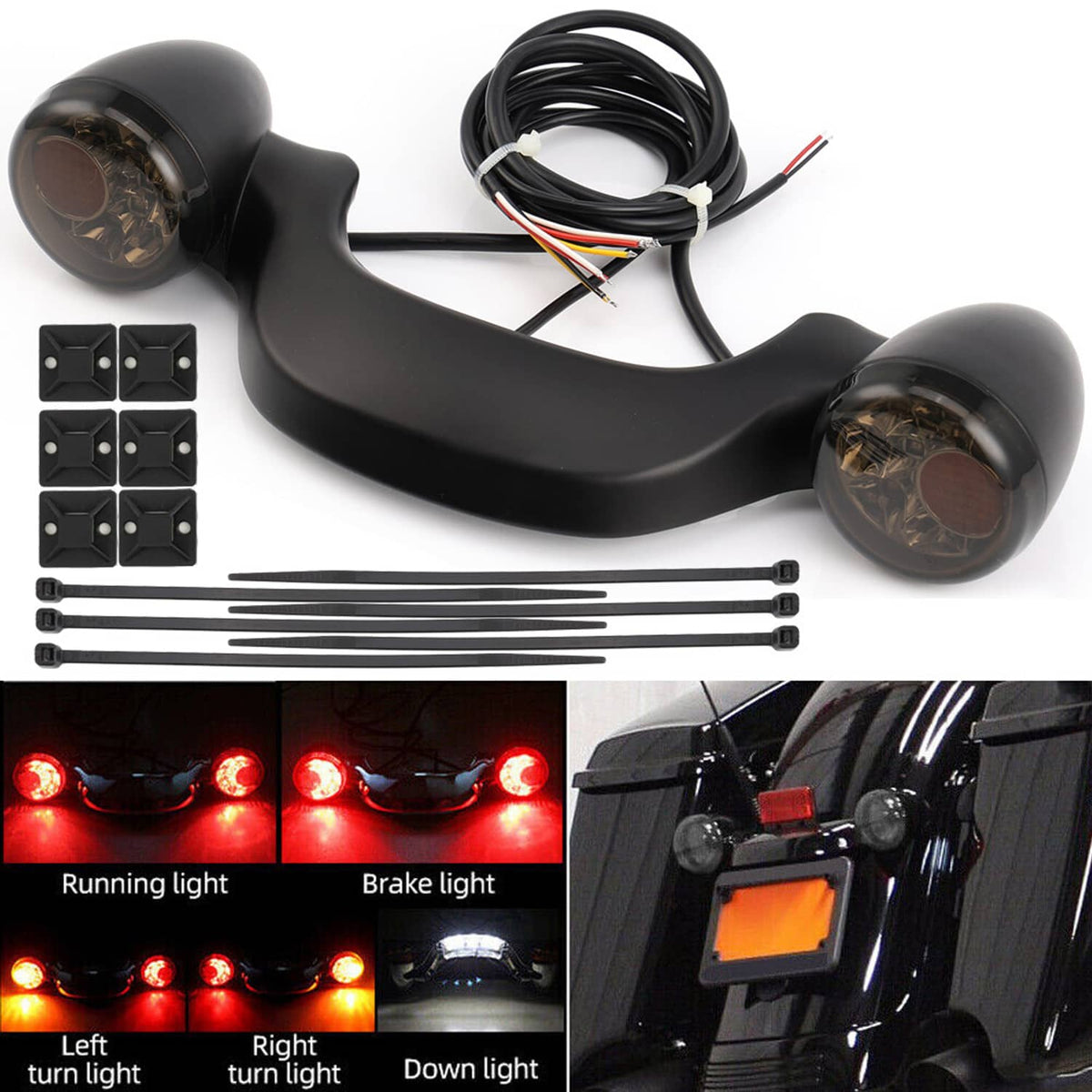 Solidspare Rear Bullet Brake LED Light Bar Turn Signals For Harley Road King Street Glide