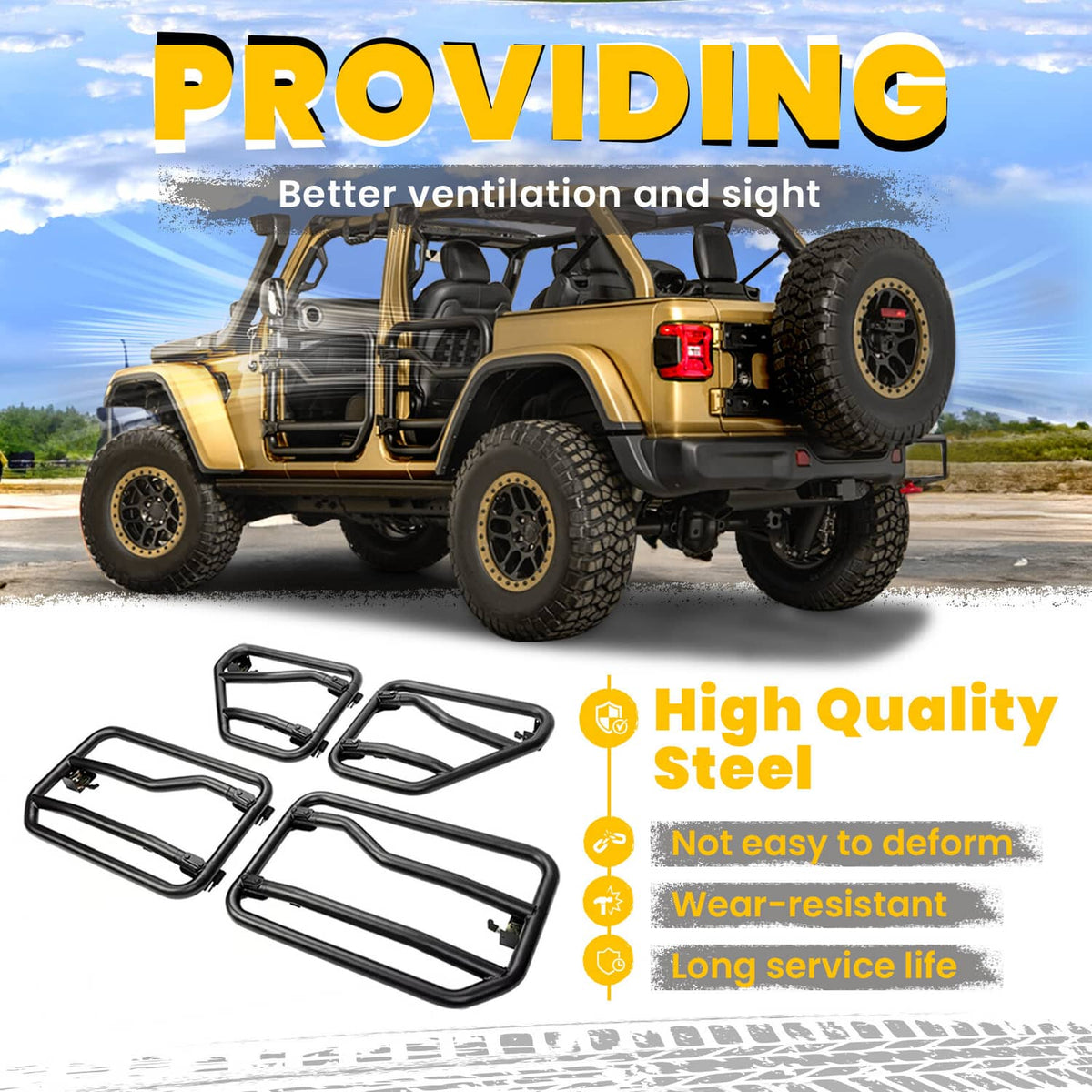 Solid Spare Steel Tube Doors Half Door For Jeep Gladiator Wrangler JL 2018-2024 77072498AC