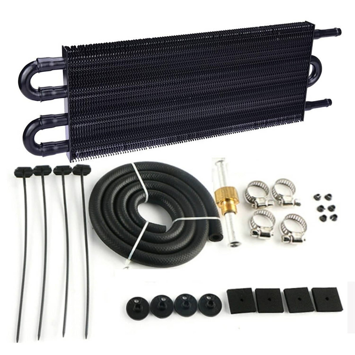 Solidspare Transmission Oil Cooler+Hose /Mounting Kit 4 Row Radiator Auto-Manual Aluminum