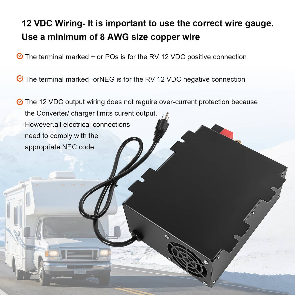 Solidspare PM3-55LK RV Power Converter 110V to 12V DC Charger with 55 Amp for Reliable RV
