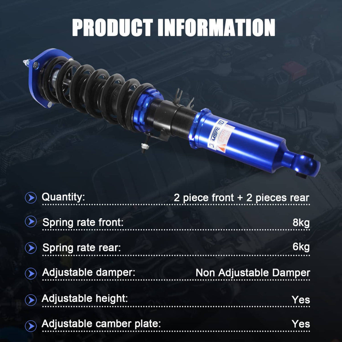 Solidspare Blue Coilovers Struts for Infiniti G37/370Z 2009-2016 Suspension Kit Adj. Height
