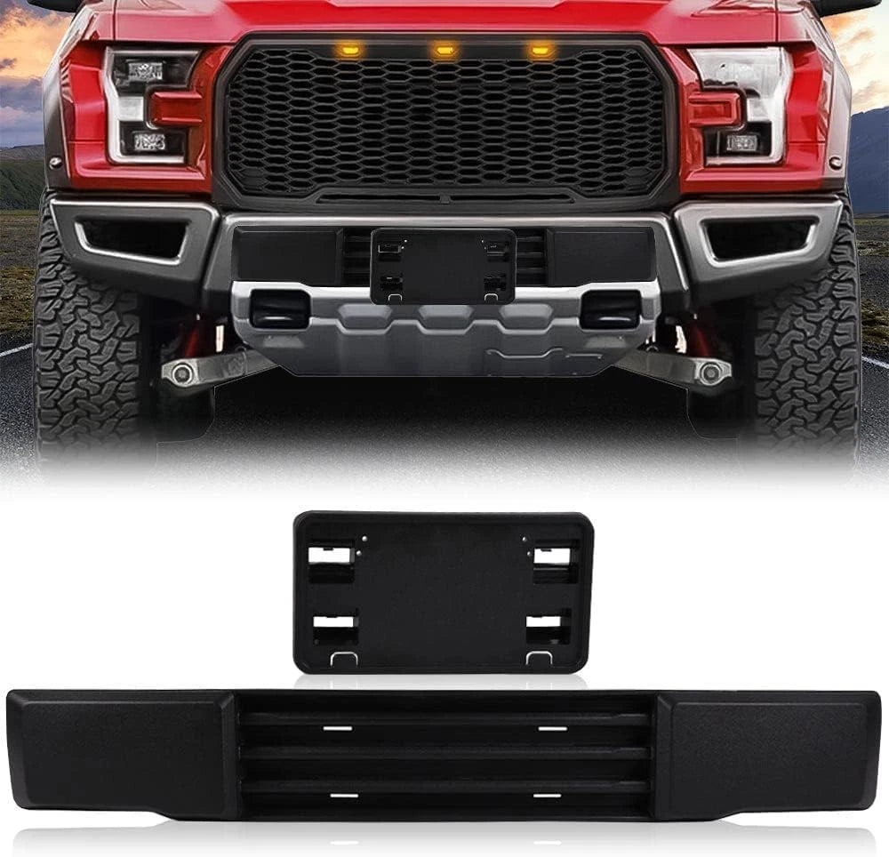 Front Bumper Trim & License Plate Fit For 2015 2016 2017 Ford F-150 F150 Black
