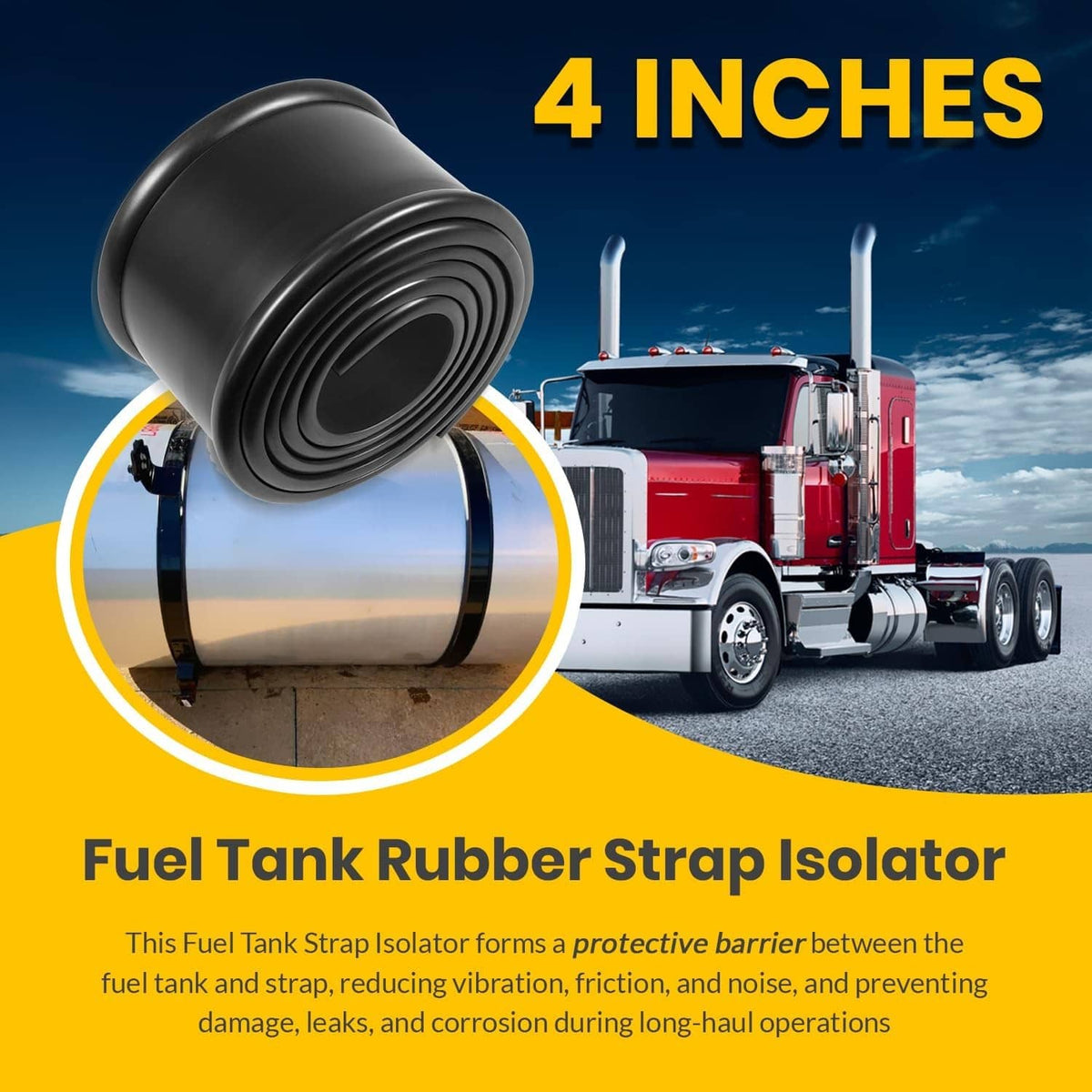 Solidspare 4-Inch Fuel Tank Strap Isolator, Gas Tank Strap Cushion 6ft. for Semi-trailer