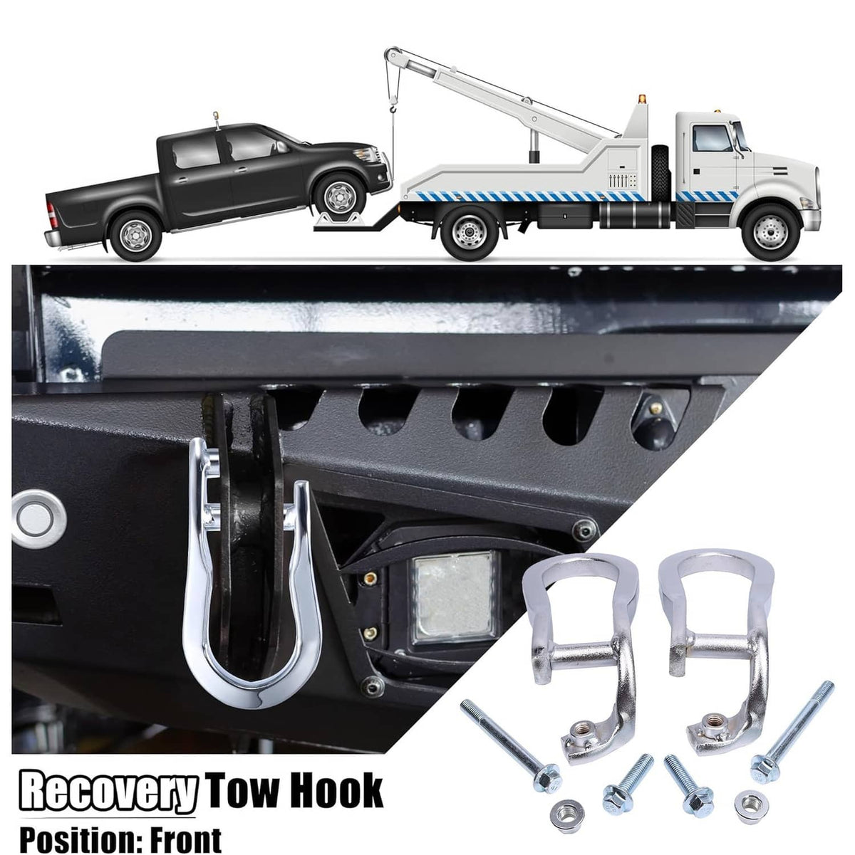 Solidspare Pair Chrome Tow Hooks Kit 84072464 For 2015-2019 Silverado Sierra 2500HD& 3500HD