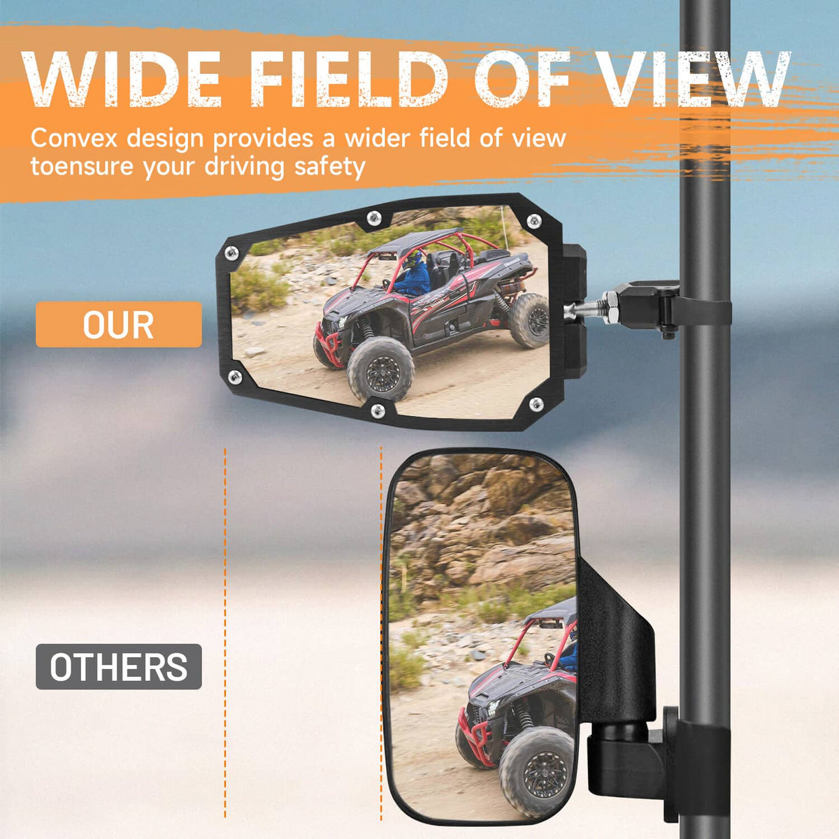 Solidspare 1.5"-2" UTV Rear View Side Mirrors For Polaris RZR Can-Am Yamaha Kawasaki Mule