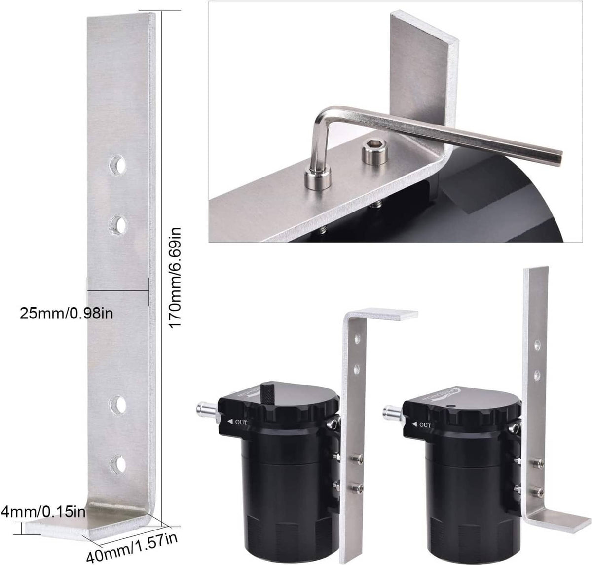 Solidspare Silver Oil Catch Can Kit Reservoir Baffled Tank with Dipstick Universal Aluminum