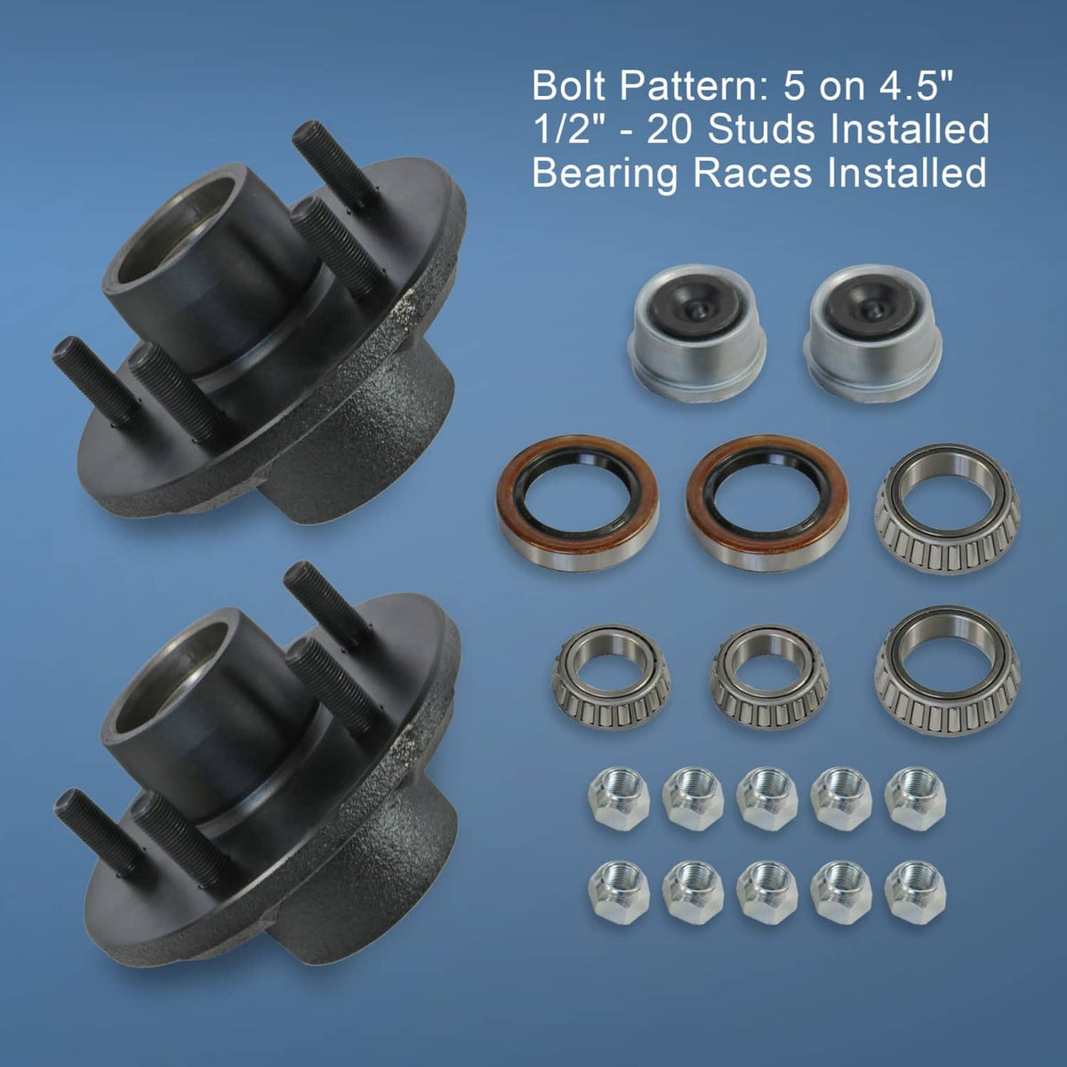 Solidspare Trailer Idler Hub Kits 5 on 4.5" for 3500 lbs Axle 1/2"-20 Thread 22017K Set (2)