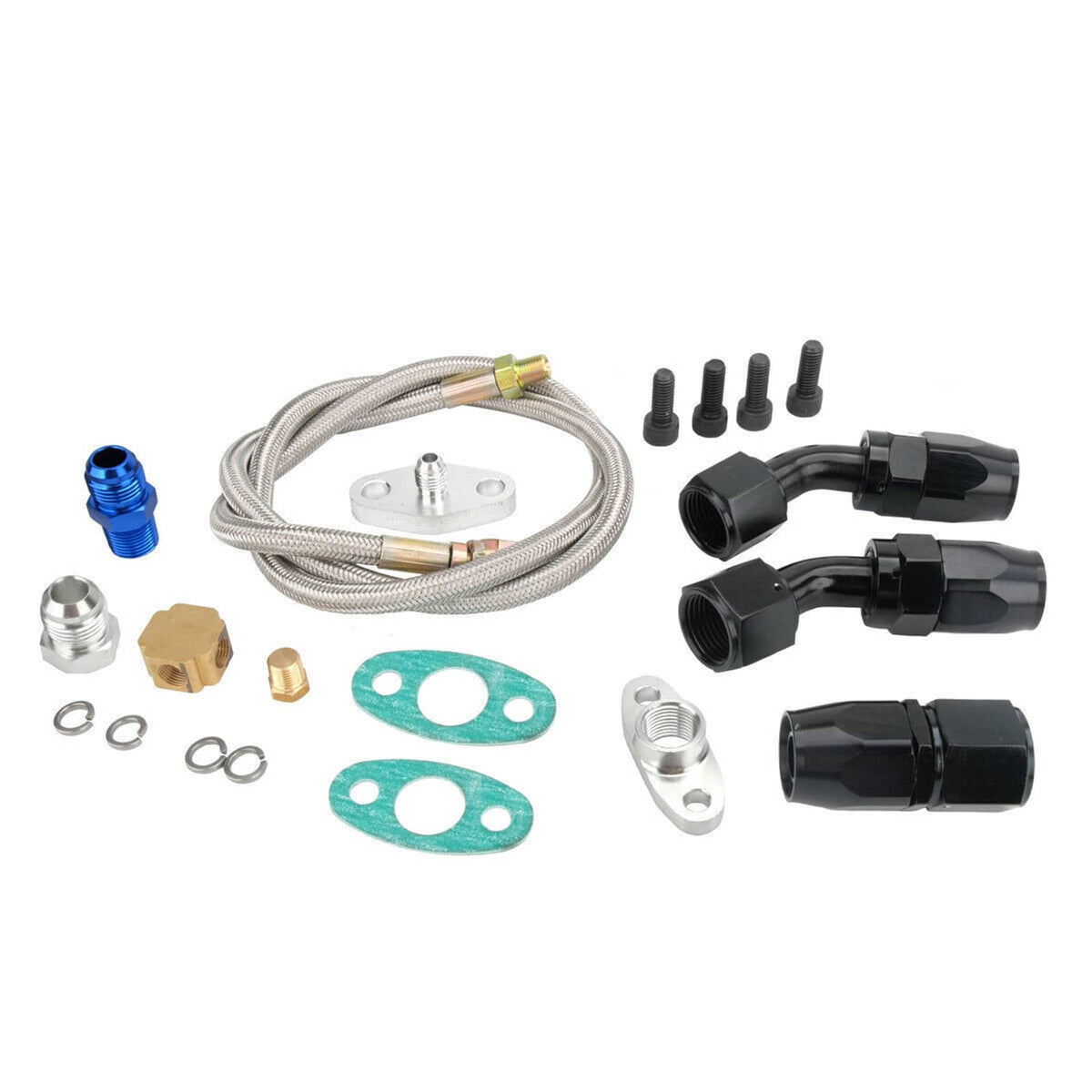 Solidspare Set Oil Feed Line+10AN Oil Drain Return Fitting For Turbo T3 T4 T6 GT45 T04E T66