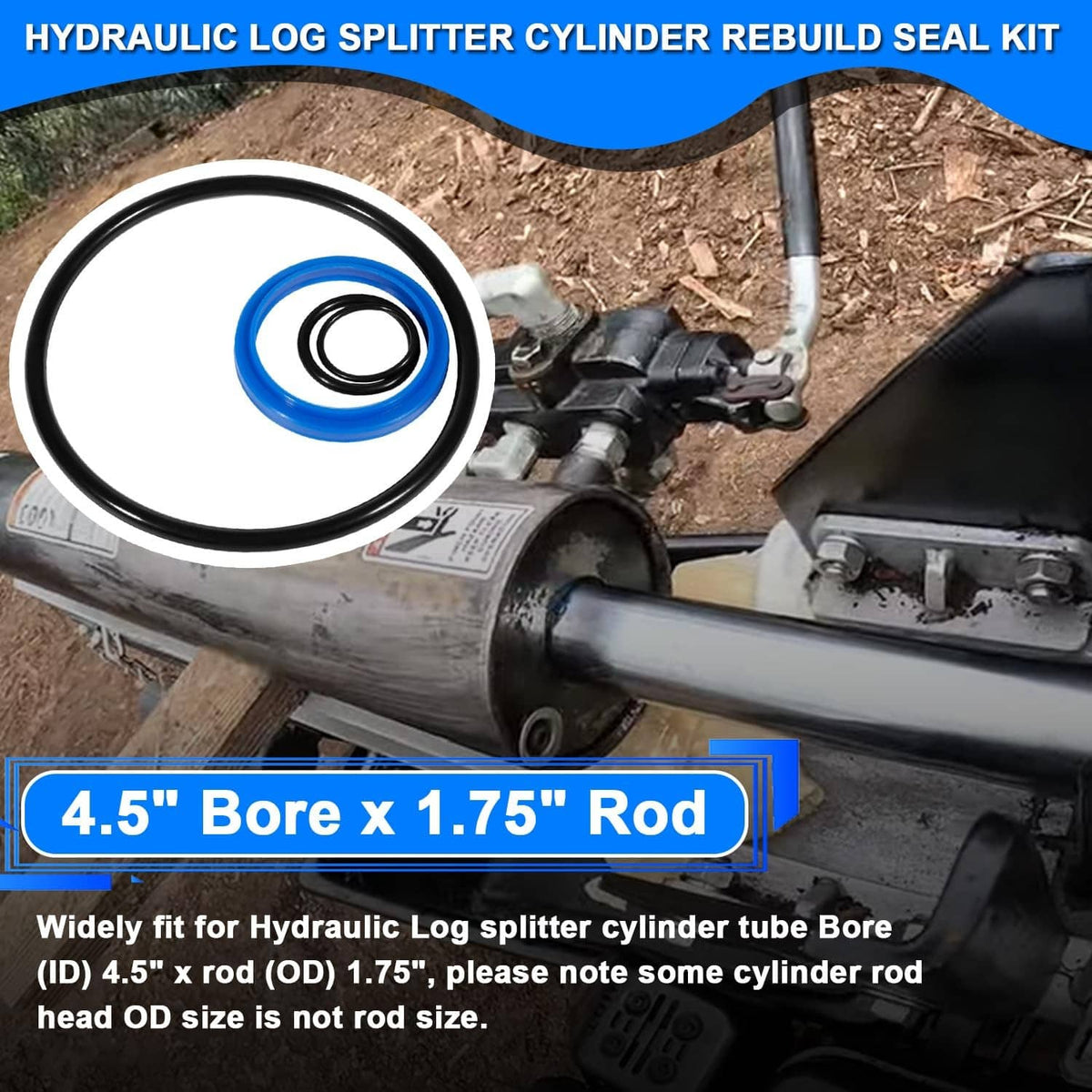 Solid Spare 4.5" Bore x 1.75" Rod Cylinder Hydraulic Log Splitter Cylinder Rebuild Seal Kit