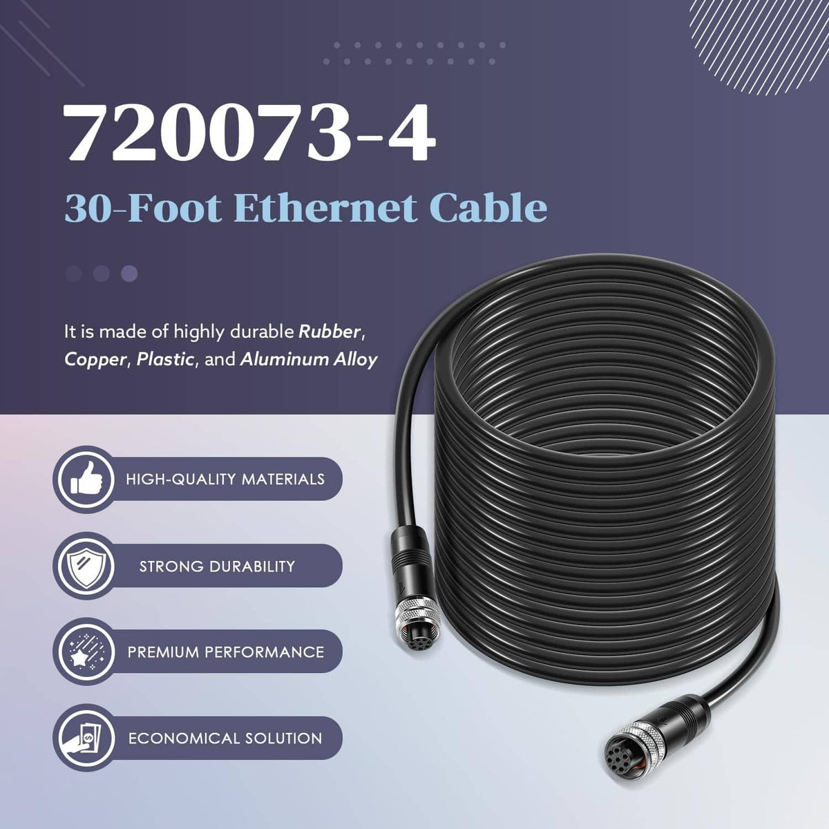 Solidspare Replace for Humminbird 720073-4 Boat Ethernet Cable AS EC 30E Ethernet Cord 30ft