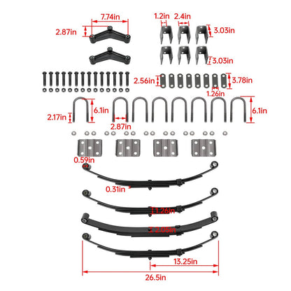 Solidspare Tandem Trailer Axle Suspension Kit U-bolt Hanger Kit 4 Leaf Springs Equalizer