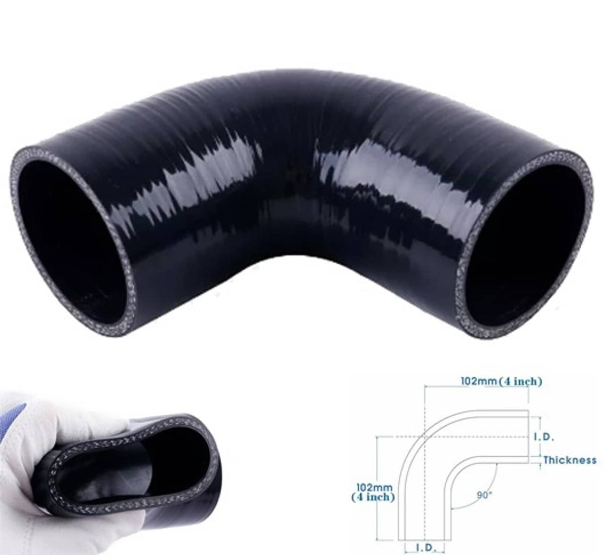 Solidspare New Silicone Hose Elbow Coupler Joiner Pipe 2.5" to 2.5" 90° Degree Leg 102mm