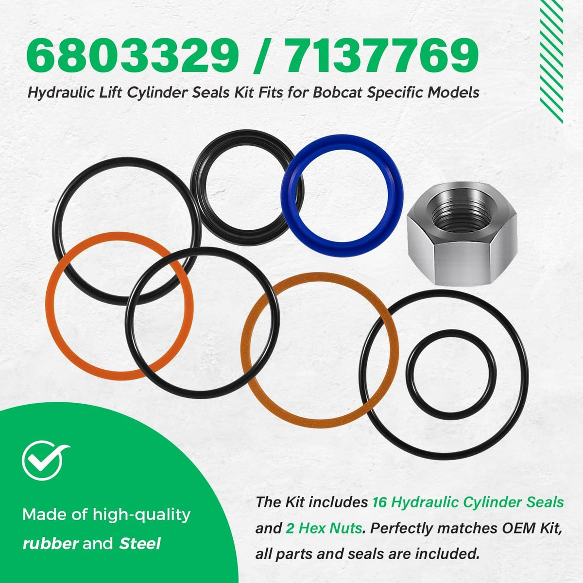 Solidspare 2 sets 6803329 7137769 Hydraulic Lift Cylinder Seal Kit for Bobcat 444, 500, 520