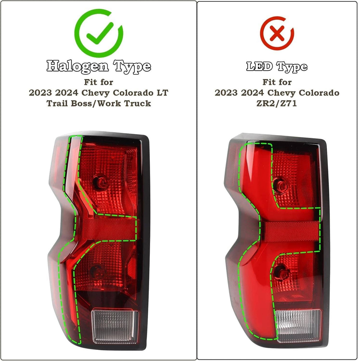 Solidspare Driver & Passenger Side Halogen Tail Lights w/ Bulb For 2023 2024 Chevy Colorado