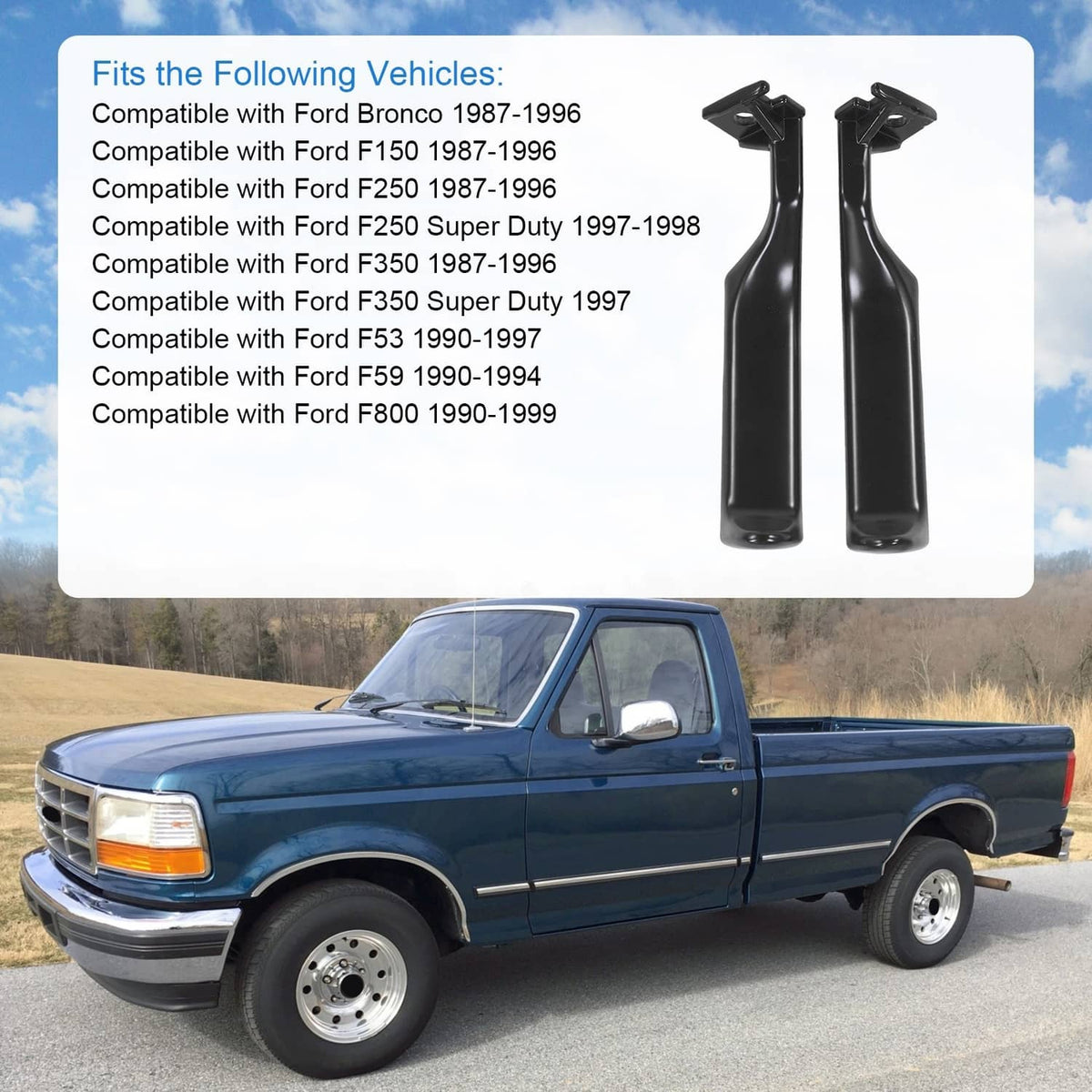 Solidspare Set(2) Metal Inside Door Handles LH&RH For 87-96 Ford F150 F250 F350 Truck Black
