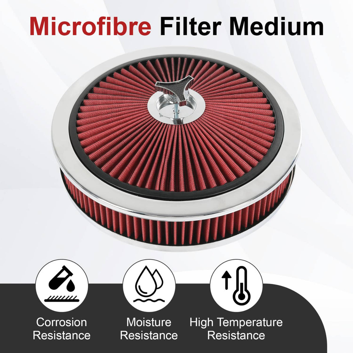 Solidspare High Flow 14" X 3" Round Red Thru Washable Air Cleaner For SBC BBC