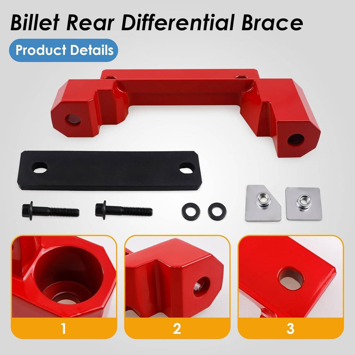 Solid Spare Fit 2015-2023 Dodge Diff Brace Anodized Red SRT Hellcat Scat Redeye Differential