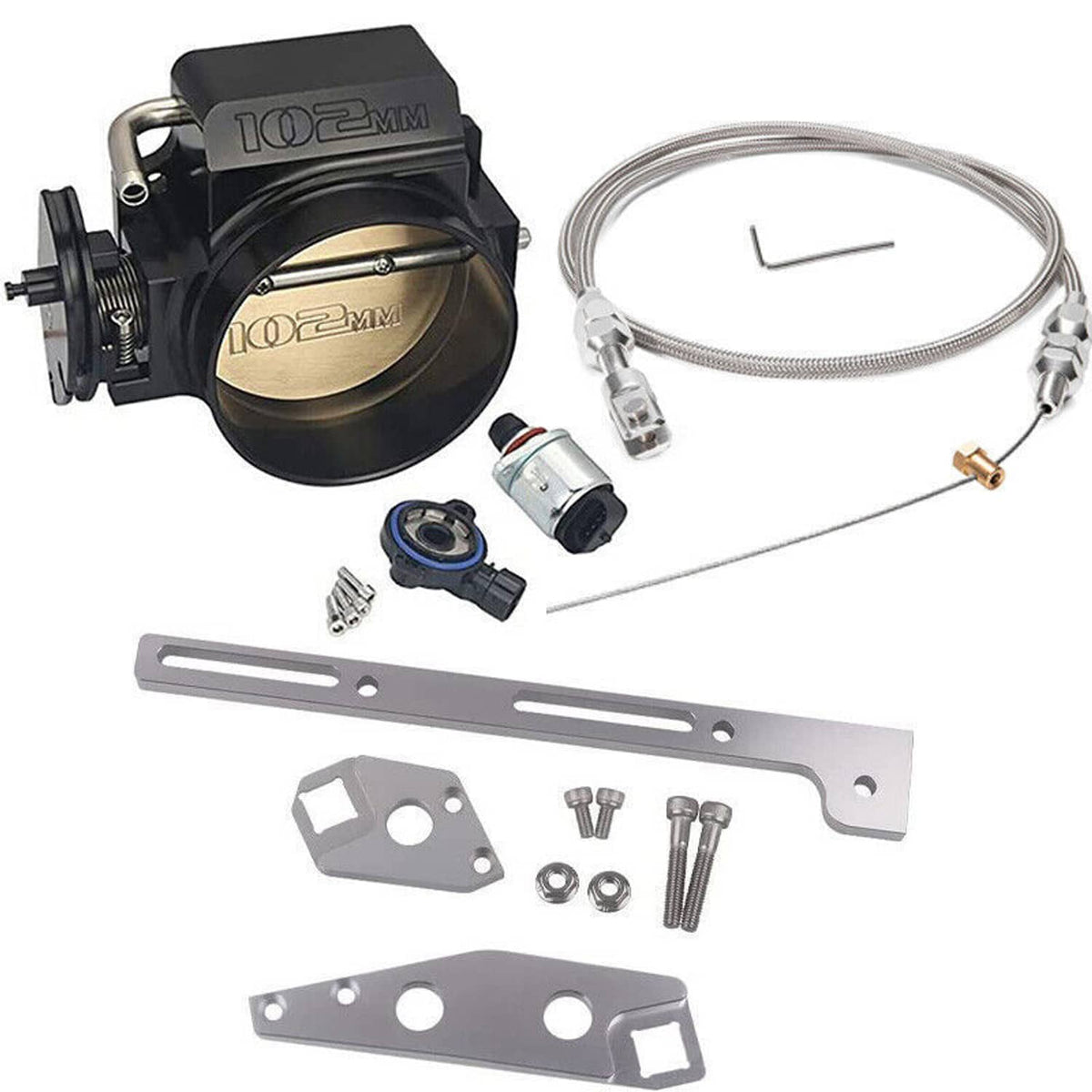 Solidspare Black 102mm Throttle Body w/Throttle Cable & TPS IAC For GM Gen III LS1 LS2 LS6