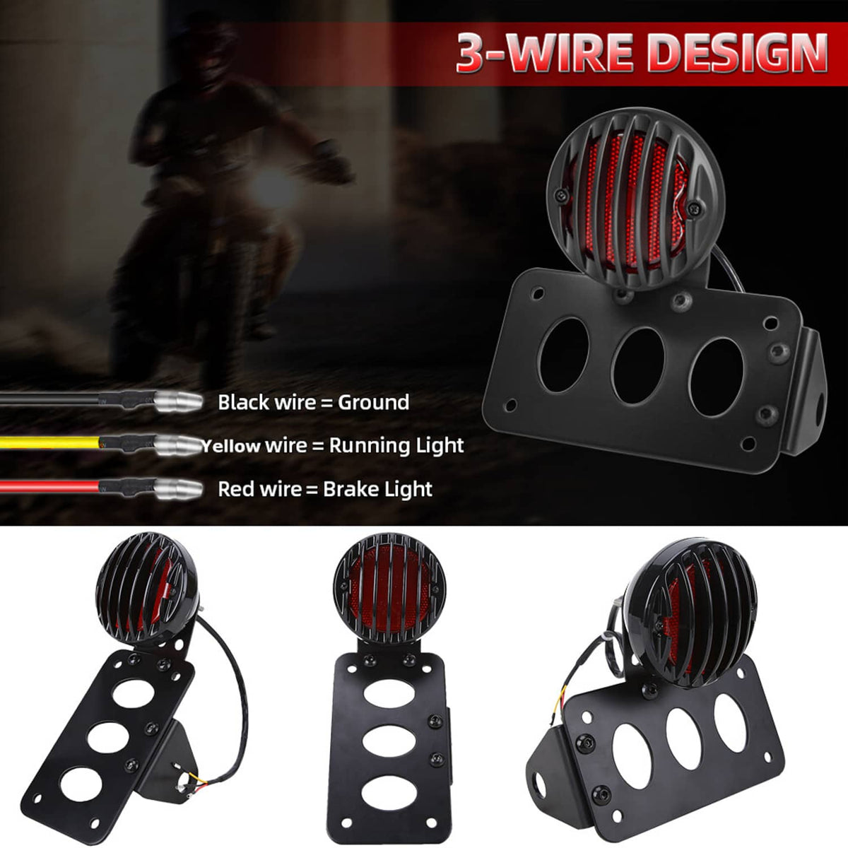 Solidspare Motorcycle LED Tail Brake Run Light Bracket For Harley Sportster Chopper Bobber