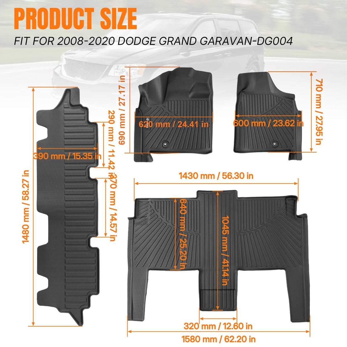 Solidspare Floor Mats Liners for Chrysler Town & Country 2008-2016 Floor Mats All Weather