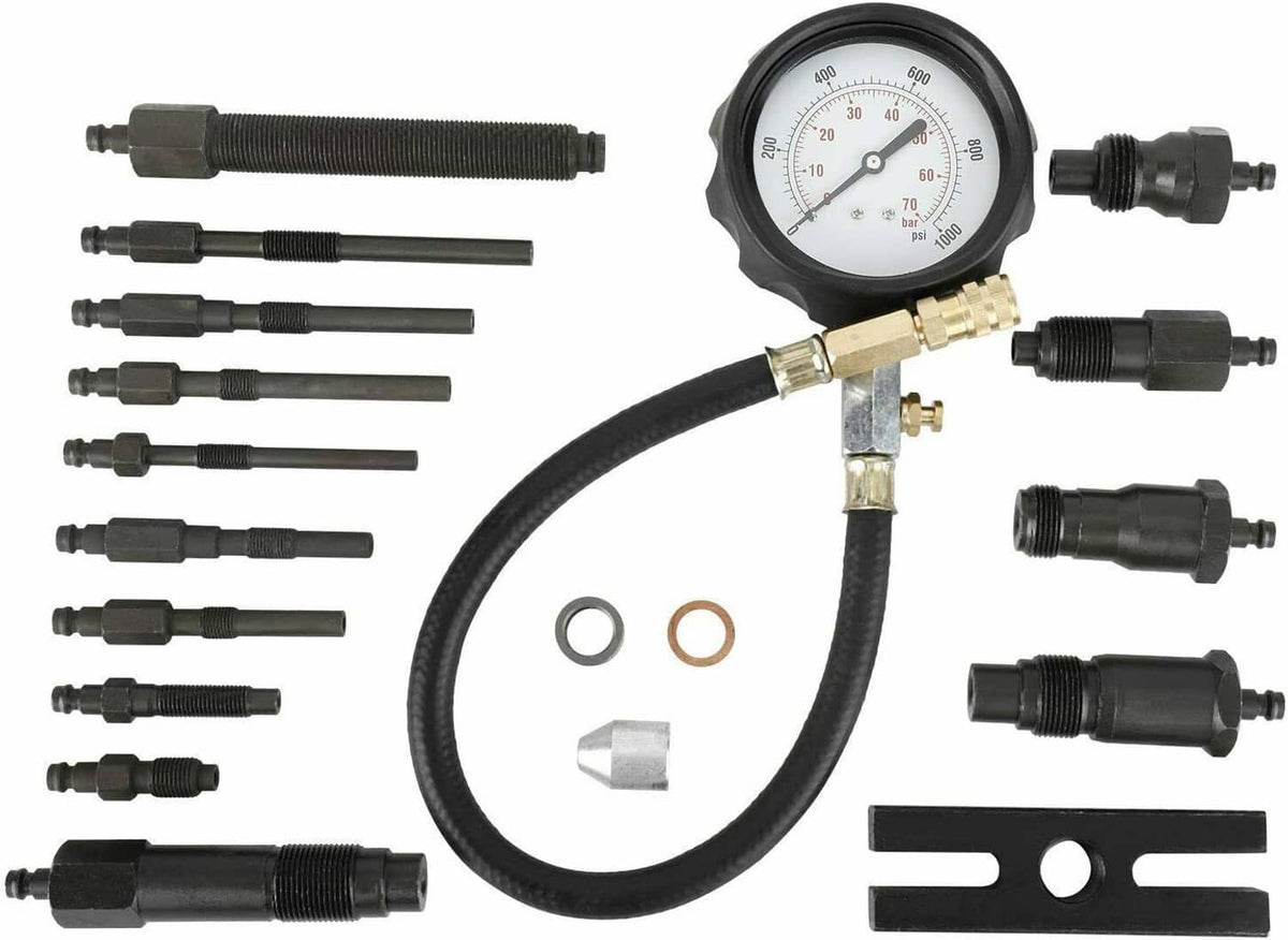 Solidspare 16 Pcs Diesel Engine Compression Gauge Tester Cylinder Pressure Test Tool Kit