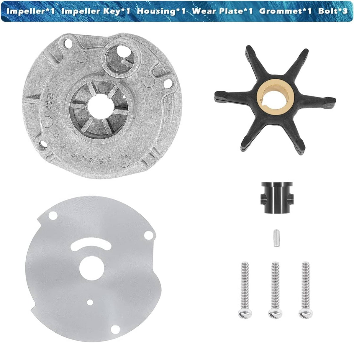 Solidspare 382468 Water Pump Impeller Kit Johnson Evinrude OMC (10 15 18 20 25 HP) 18-3377