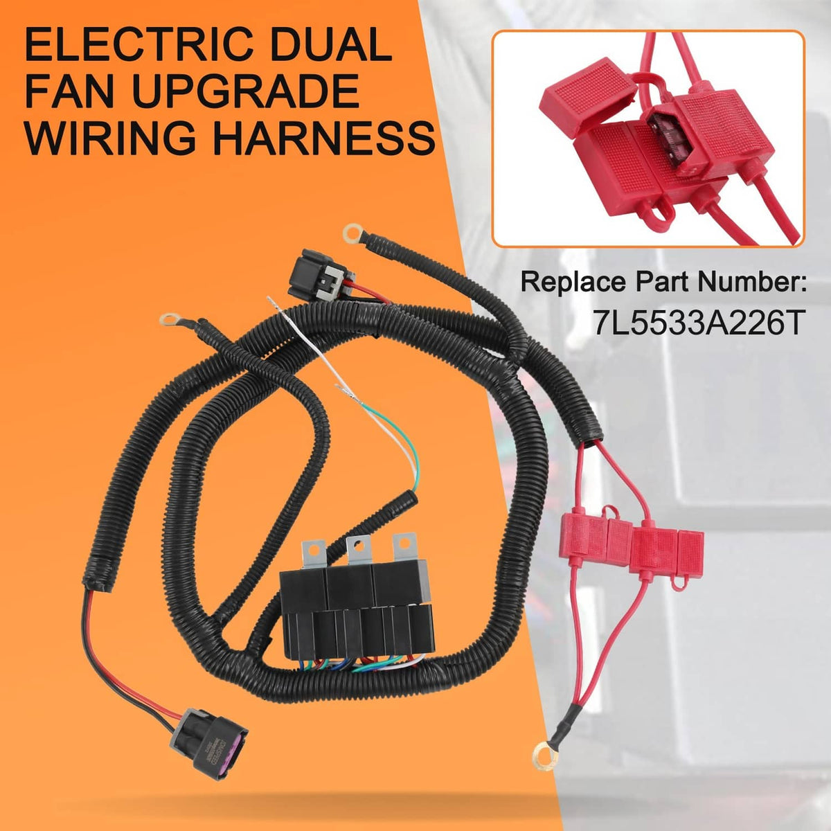 Solidspare 7L5533A226T Dual Electric Fan Upgrade Wiring Harness Kit for GM 1999-2006 ECU