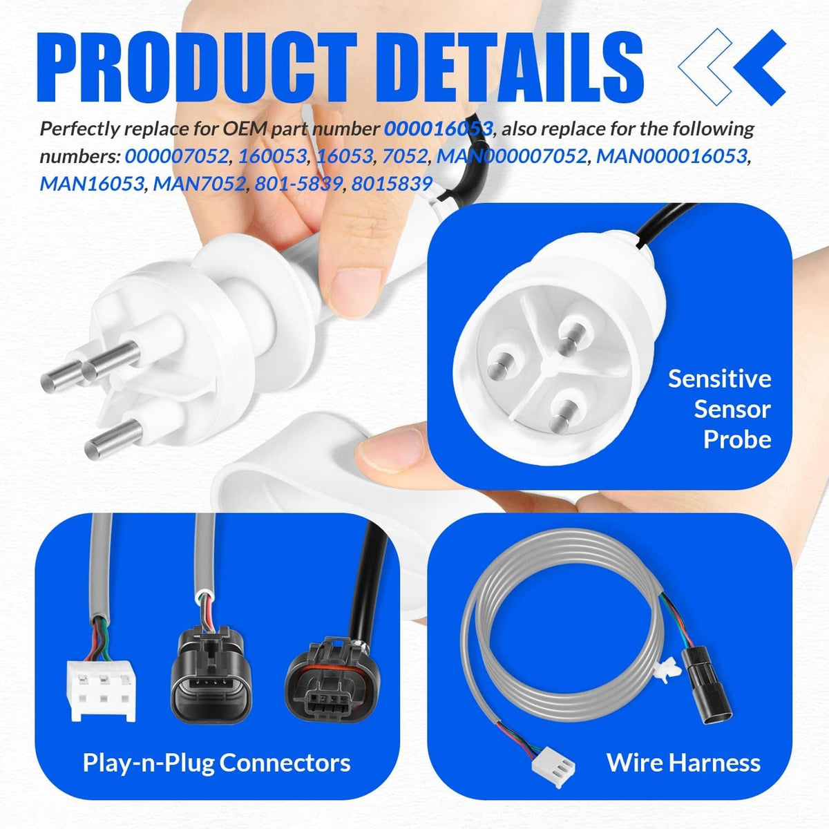 Solidspare 000016053 Ice Water Level Sensor Probe Kit with Harness for Manitowoc Ice Maker