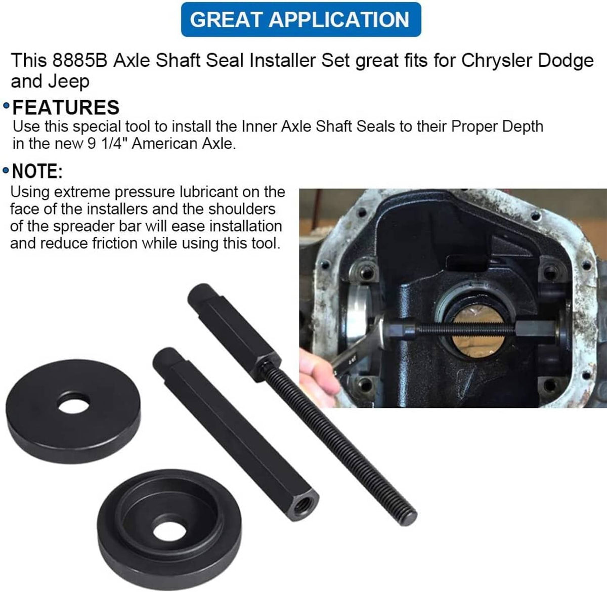 Solid Spare 8885B Inner Axle Seal Installer Set for Chrysler/Dodge/Jeep Ram Truck 1500 2500