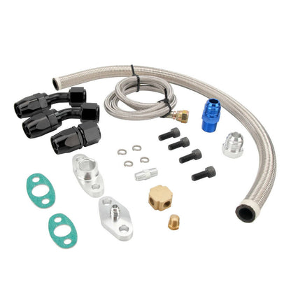 Solidspare Set Oil Feed Line+10AN Oil Drain Return Fitting For Turbo T3 T4 T6 GT45 T04E T66