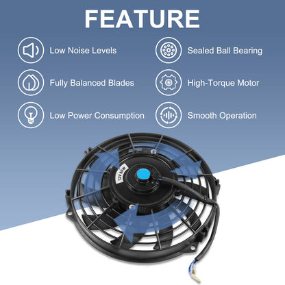 Solidspare 2 PCS 9 inch 12V Slim Fan Push Pull Electric Radiator Cooling Fan Mount Kit